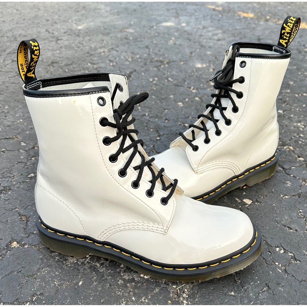 Dr. Martens Woman's Size 10 White Patent Leather 8-Eye Combat Boots